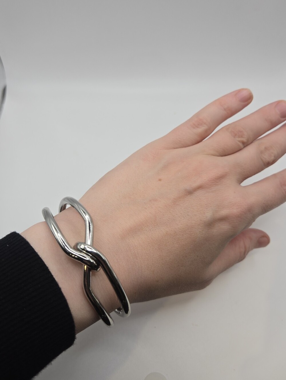 Chunky Thick Silver Tone Knot Cuff Bracelet Modernist Brutalist Industrial Boho